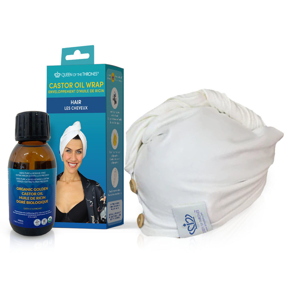 Castor Oil Beauty Hair Wrap Kit + Organic Golden Castor Oil 100ml